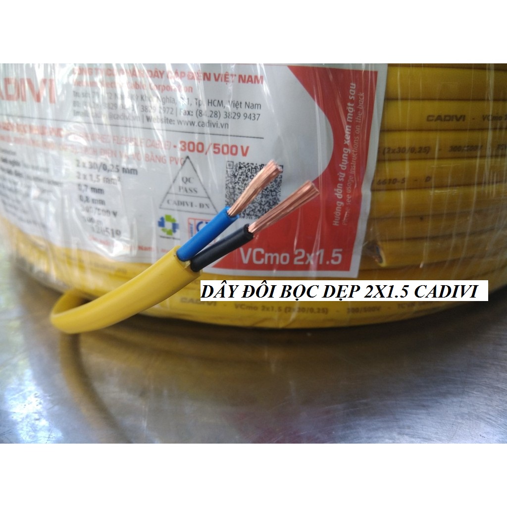 DÂY ĐIỆN ĐÔI 2X1.5 CADIVI CÓ BỌC DẸP ,CUỘN 100M