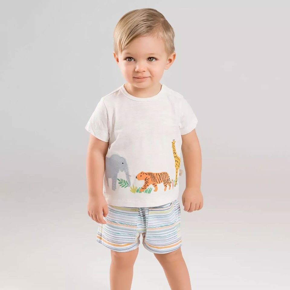 Bộ Little Maven cotton áo trắng động vật quần kẻ cho bé trai 2-7y (PD1929) - Jumping Beans Official Store