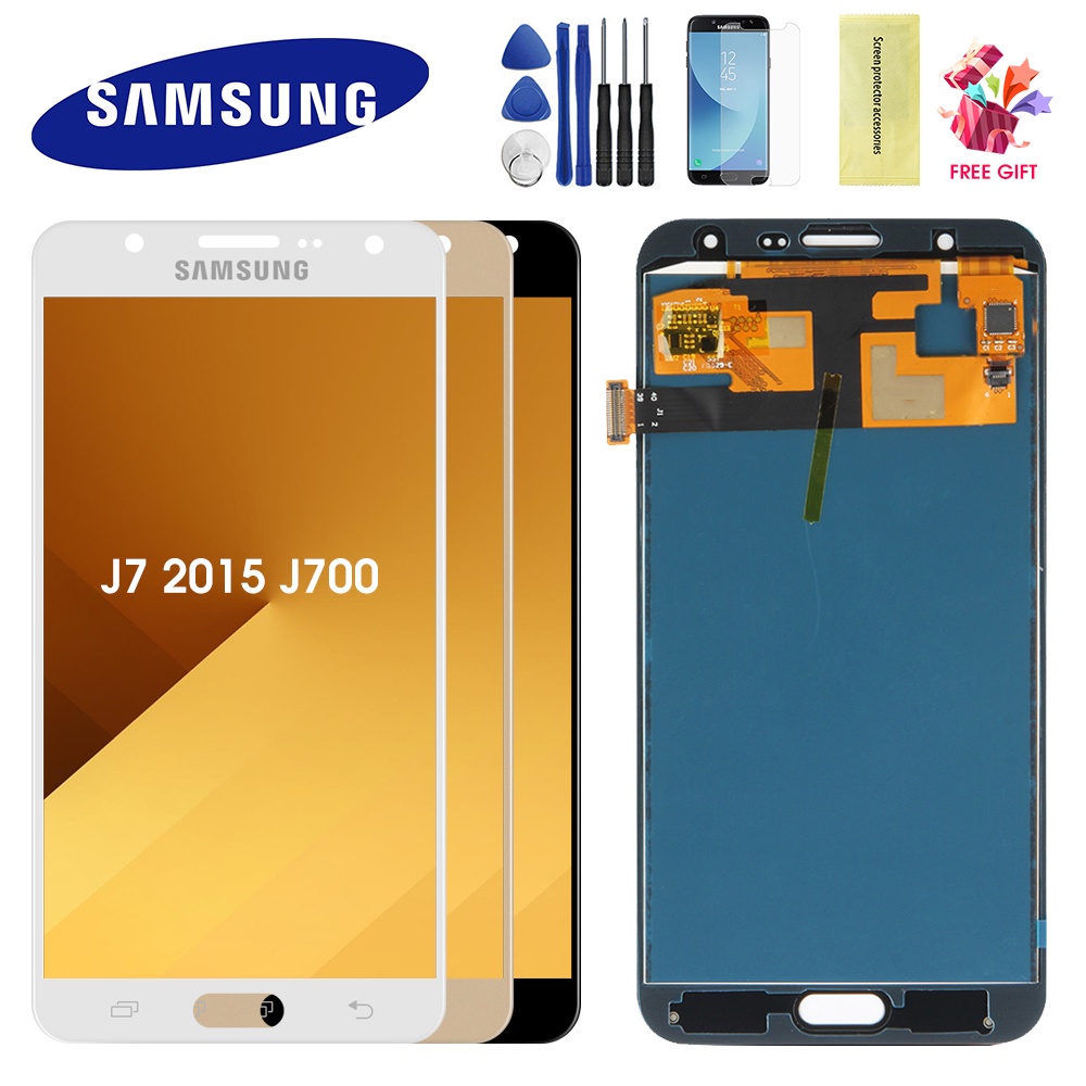LCDS 100% Thử nghiệm cho Samsung Galaxy J7 2015 J700 J700F J700H J700M Màn hình LCD Bộ số hóa màn hì