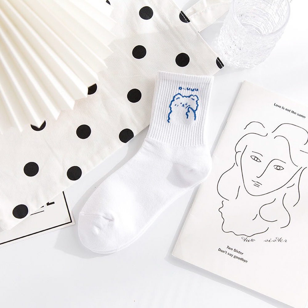 Tất vớ cổ cao set 5 đôi họa tiết dễ thương chất liệu cotton co giãn 4 chiều - Ekiu Shop