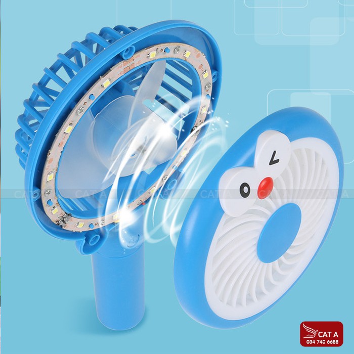 [CHÍNH HÃNG] Quạt cầm tay Mini hình Doreamon đèn LED 3 Tốc độ - Mini Fan xua tan nóng bức, nhỏ gọn tiện dụng, xinh xắn