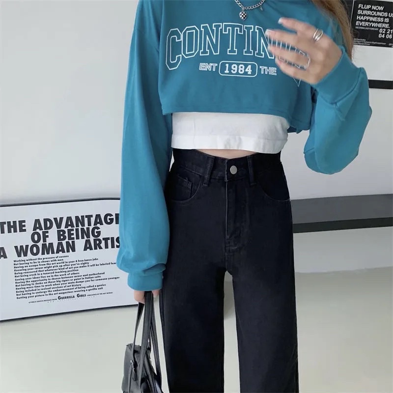 Quần Jeans Nữ Ống Suông Màu Đen Trơn Cạp Cao Phong Cách Ulzzang Basic Chất Đẹp Loại 1 Mềm Tay Co Dãn Nhẹ Mặc Hàng Ngày