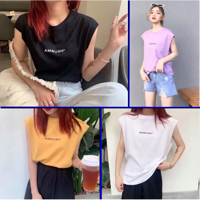 Áo thun ba lỗ form rộng unisex in chữ AMBUSH cá tính 0084