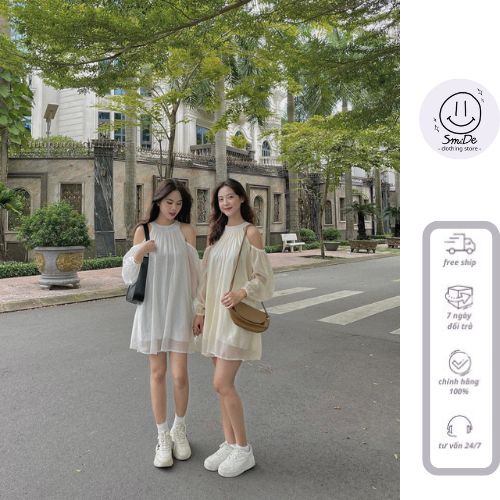Váy Đầm Tiểu Thư Tay Dài Trễ Vai 2 Lớp Khóa Sau Dáng Xòe | Smide Clothing