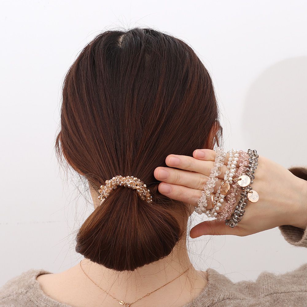 Dây Cột Tóc Co Giãn Đính Hạt Ngọc Trai Nhiều Màu Sắc Cho Nữ
