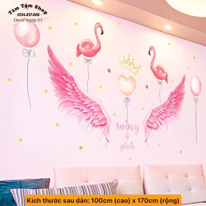 Decal dán tường, Tranh dán tường cánh tiên và hồng hạc trang trí phòng ngủ.