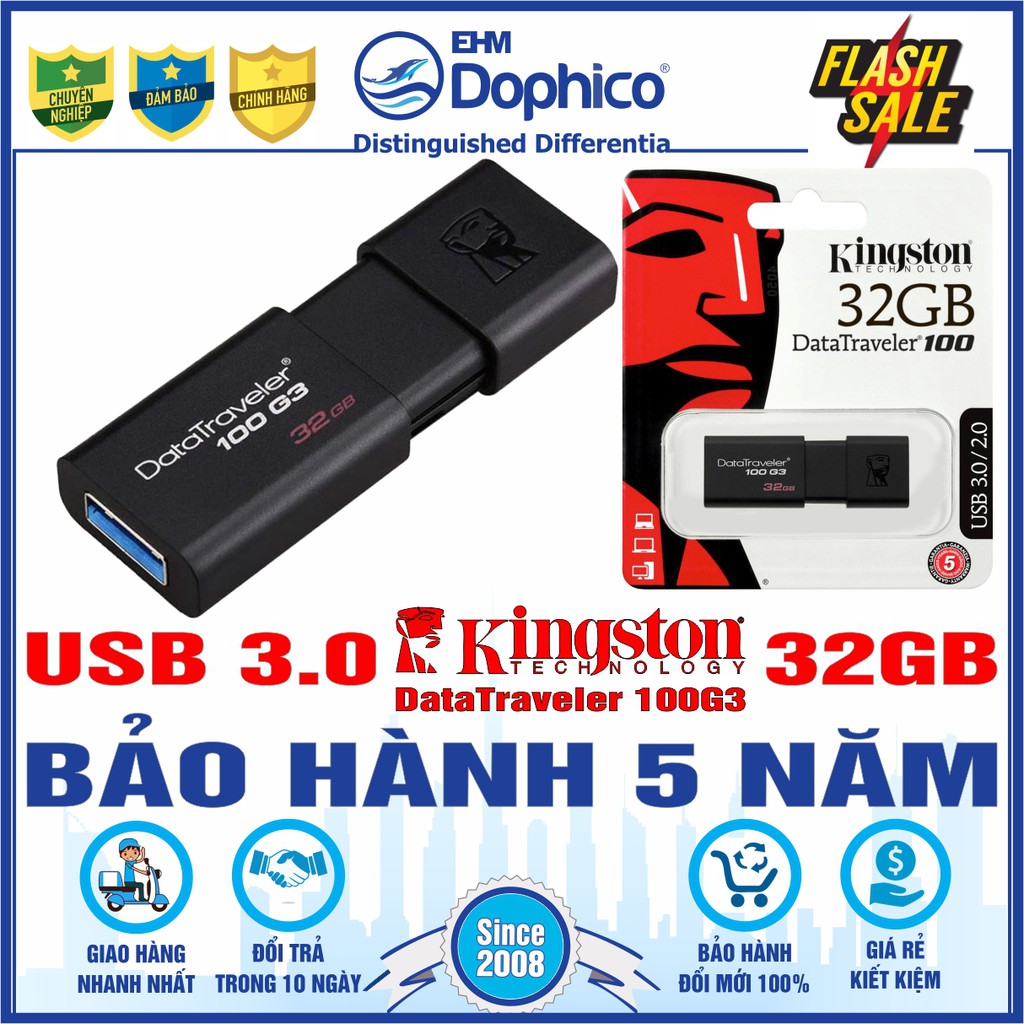 USB Kingston 32GB – USB 3.0 – DataTraveler 100G3 – CHÍNH HÃNG – Bảo hành 5 năm