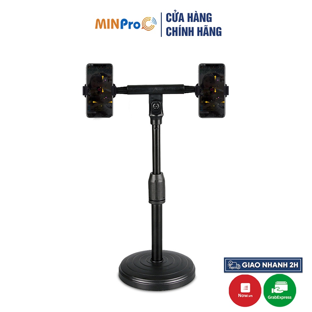 Giá đỡ điện thoại Microphone Stands 2 kẹp chống lưng 360, đế chân tròn để bàn livestream đa năng, tiện lợi MINPRO