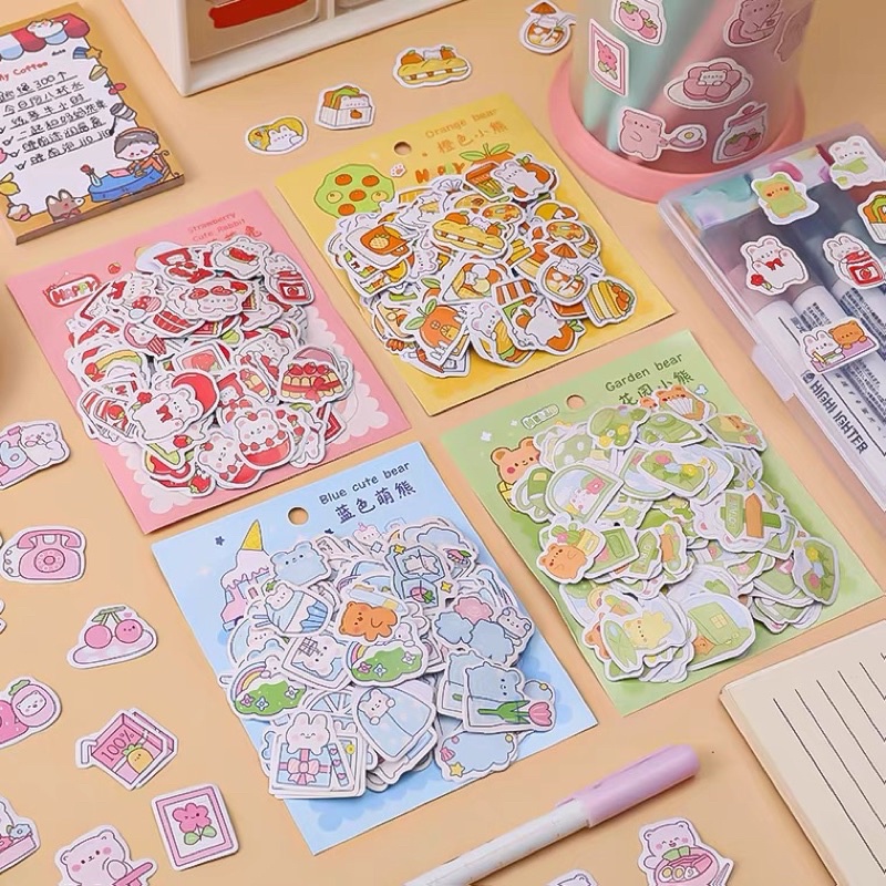 Miếng dán sticker 💥FREESHIP💥 hình dán hoạt hình gấu, thỏ trang trí nhật kí, album, decor, quà lưu niệm dễ thương PK171