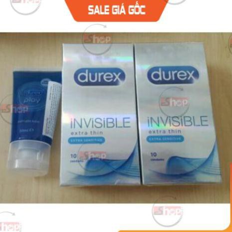 [COMBO 2 hộp] Bao cao su SIÊU MỎNG ÔM SÁT Durex InViSiBLE TẶNG 1 Gel Play 50 ml, Bcs Siêu Mỏng Đem Lại Cảm Giác Thật 99%