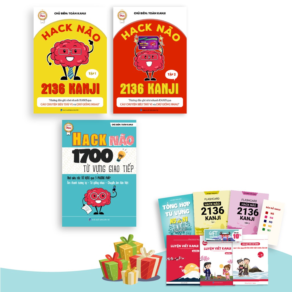 Sách Tiếng Nhật - Combo Hack Não 2136 Kanji (Tập 1+2) + Hack Não Từ Vựng (1700 Từ Vựng Tiếng Nhật Giao Tiếp)