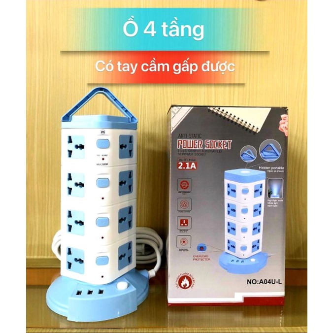 Ổ Cắm Điện Nhiều Tầng Đa Năng Tích Hợp 3 Cổng USB