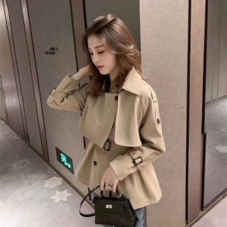 Áo khoác kaki dáng ngắn Hàn Quốc kèm đai eo [Ảnh thật 5-9]