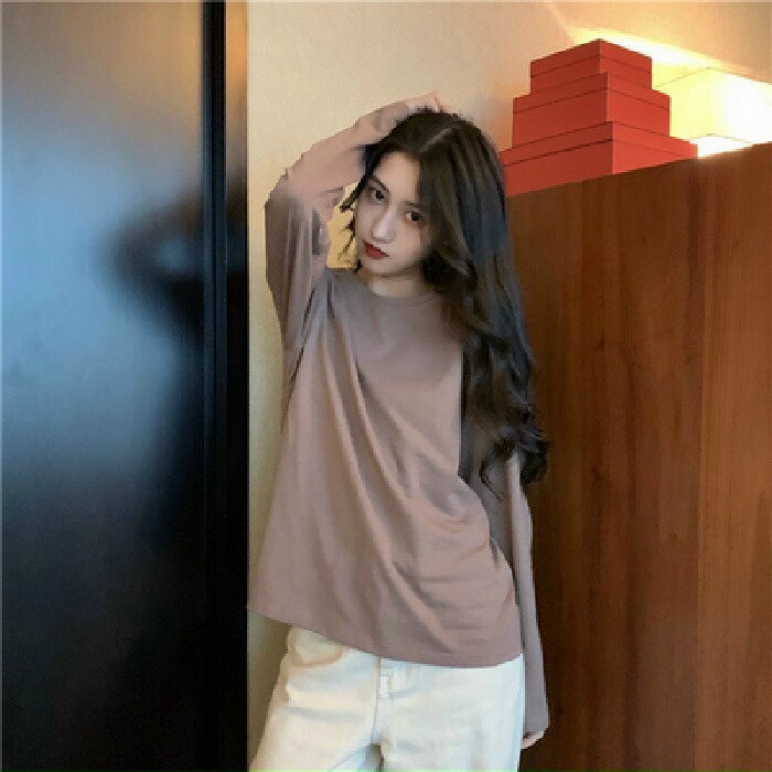 Áo thun dài tay form xuông rộng TRƠN áo thu đông nữ