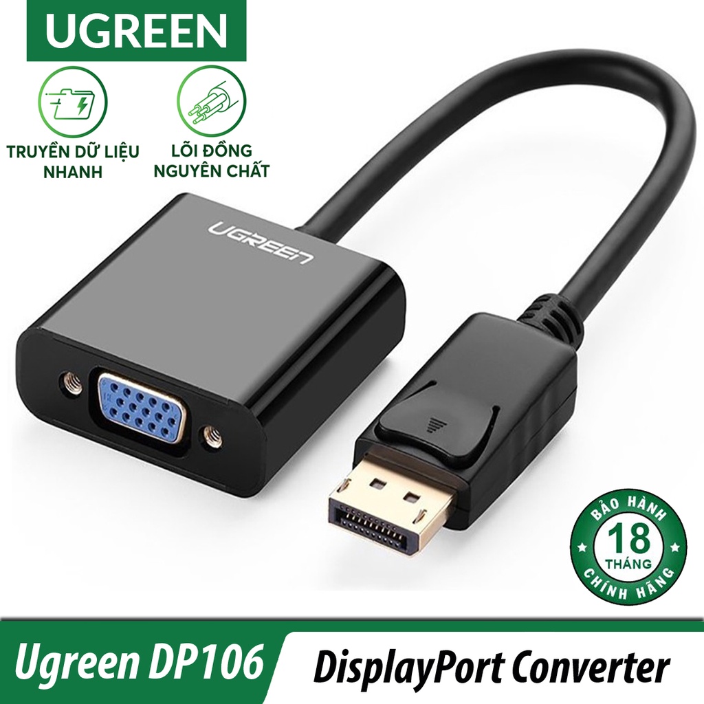 Bộ Cáp Chuyển DisplayPort Sang VGA Cao Cấp | UGREEN DP106 Chính Hãng | Hỗ trợ FullHD 1080p@60Hz