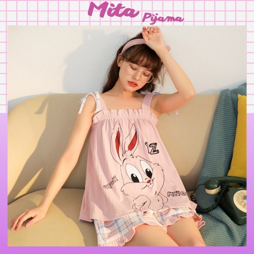 Đồ ngủ nữ mặc nhà 2 dây cotton cao cấp đẹp kiểu dáng siêu cute dễ thương – DĐ1