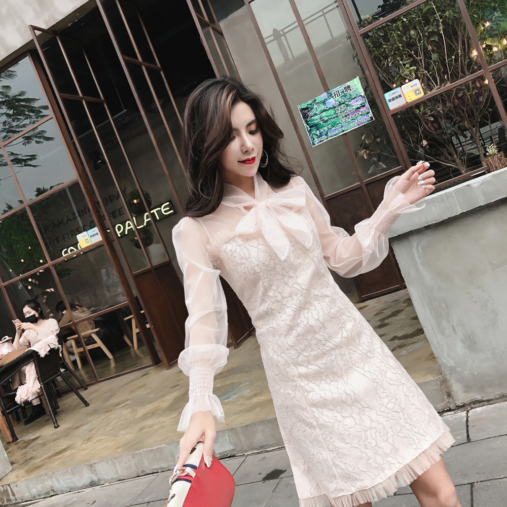 Đầm dáng ôm nữ tay lưới midi Emilyshop