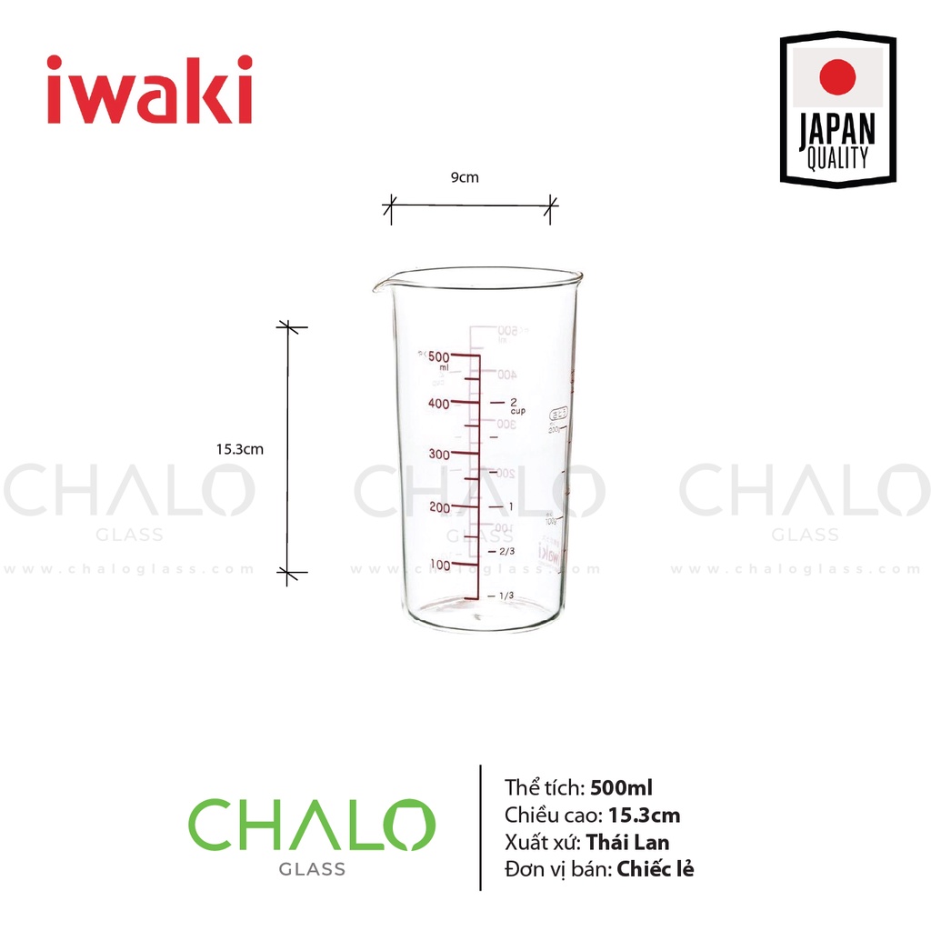 Ca lường thuỷ tinh chịu nhiệt có chia vạch Iwaki - 500ml - KBTMCN50