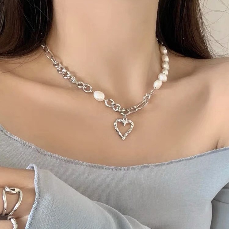 Dây chuyền nữ trái tim vòng cổ ngọc trai nhân tạo