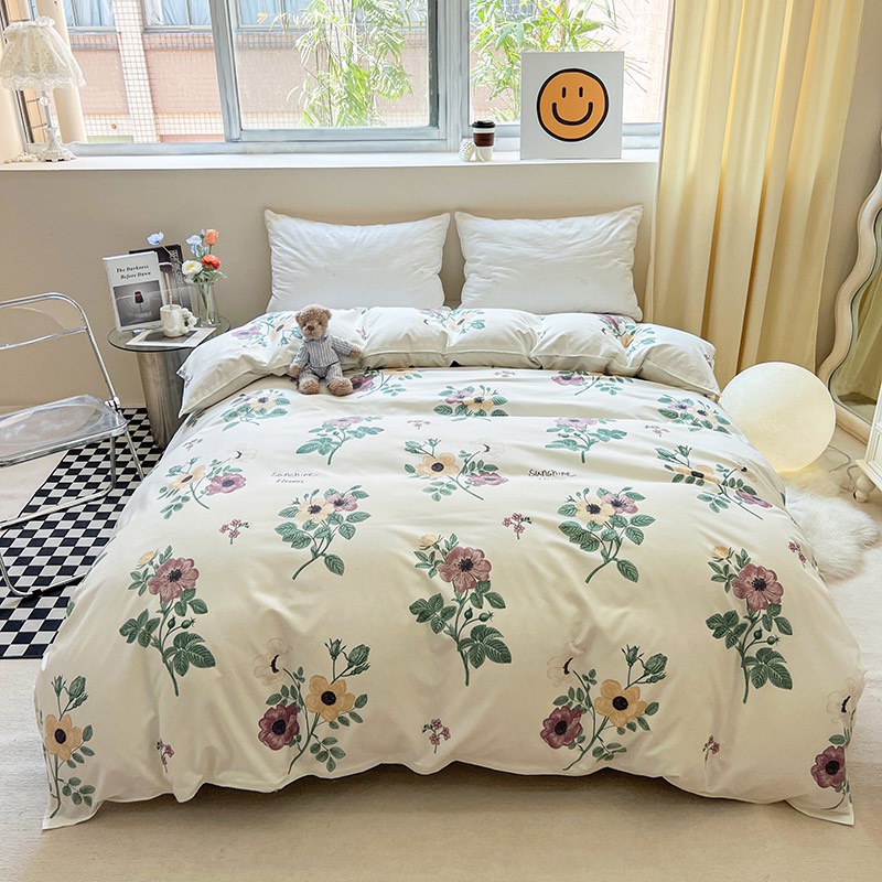 Bộ vỏ chăn ga gối 4 món Cotton Poly hoa cúc nâu