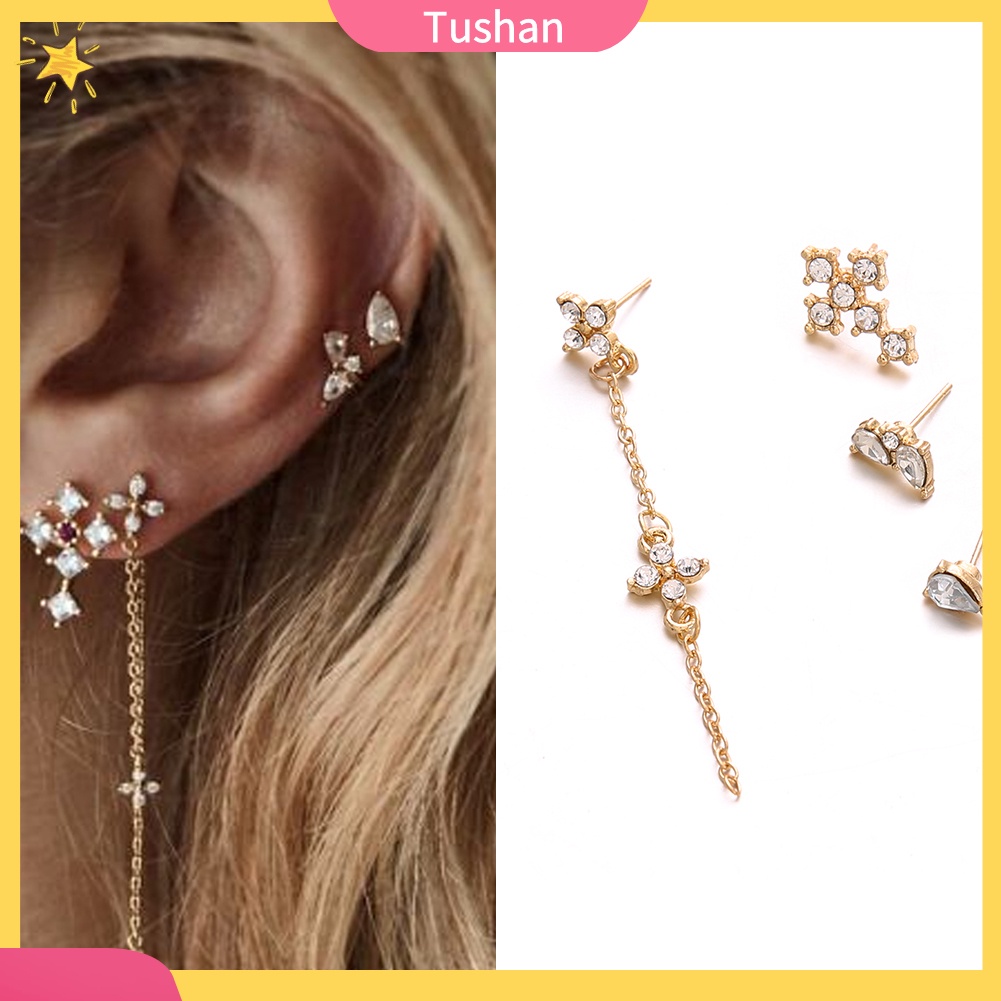 Set 4 khuyên tai đính đá thời trang cho nữ