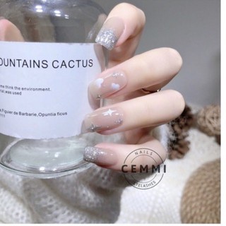 móng úp thiết kế/ nailbox trang trí hoạ tiết đám mây, ombre gel flash lấp lánh