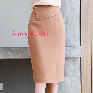 Chân váy bút chì eo đắp vạt phối cúc trẻ trung