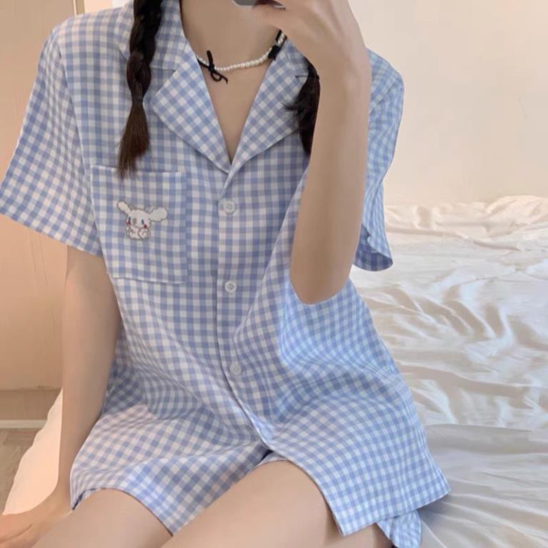 Set Đồ Ngủ Sọc Caro Thỏ Con Cute Đáng Yêu 1093  ྇