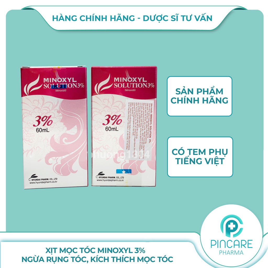 Xịt mọc tóc Minoxyl 3% 60ml ngừa rụng tóc, kích thích mọc tóc - Hàng chính hãng - Nhà thuốc Pincare