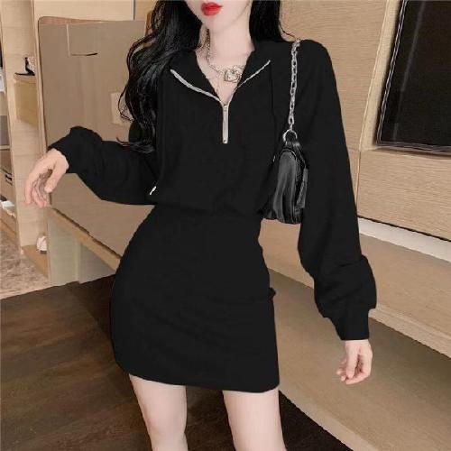 COZOK Đầm hoodie tay dài form ôm kiểu dáng hợp thời trang