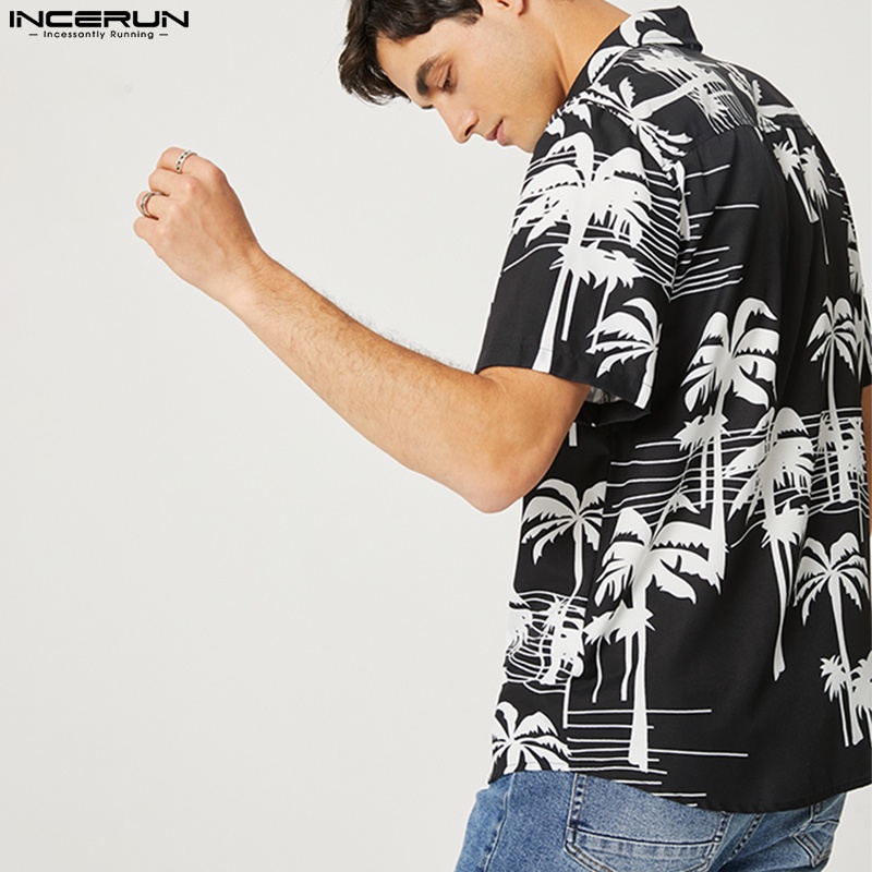 INCERUN Áo Sơ Mi Tay Ngắn Cổ Bẻ In Họa Tiết Độc Đáo Thời Trang Trẻ Trung Cho Nam
