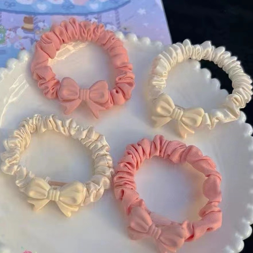 Cột tóc vải scrunchies hàn quốc kèm nơ HỒNG KEM dễ thương S19