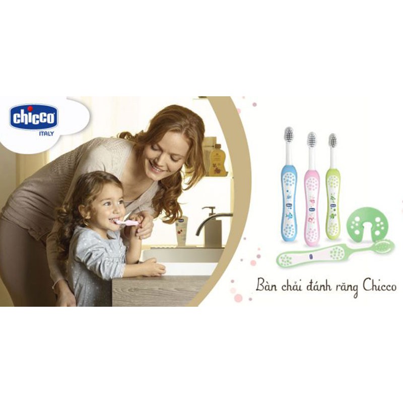 Bàn chải đánh răng Chicco có nắp cho bé từ 6m+ (3 màu)