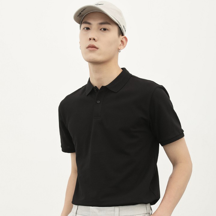 Áo phông Trơn  màu ĐEN Nam Nữ - Áo thun POLO ngắn tay có cổ, Vải LACOSTE Cá sấu 4 chiều CAO CẤP, Nhận IN ẤN theo yêu cầu | BigBuy360 - bigbuy360.vn