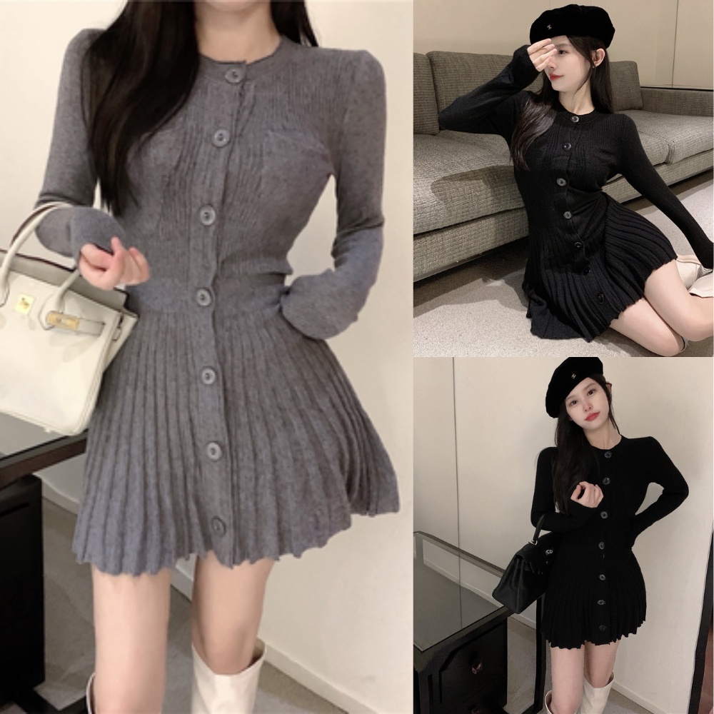 [Sẵn] Đầm len dệt kim dáng ngắn, váy len dáng xòe dễ thương hàng quảng châu có video ảnh thật