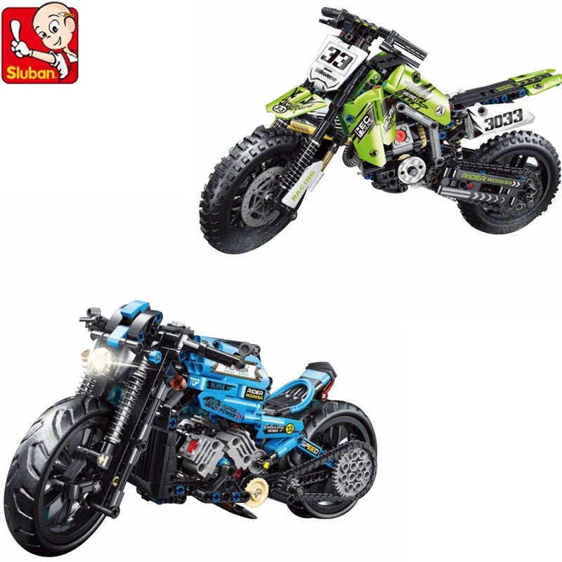 Set 469/476 mảnh lắp ráp xe moto đồ chơi SLUBAN T3032 T3033 kích thước 32.5x14.5x11.8CM/34x18x10CM dành cho trẻ