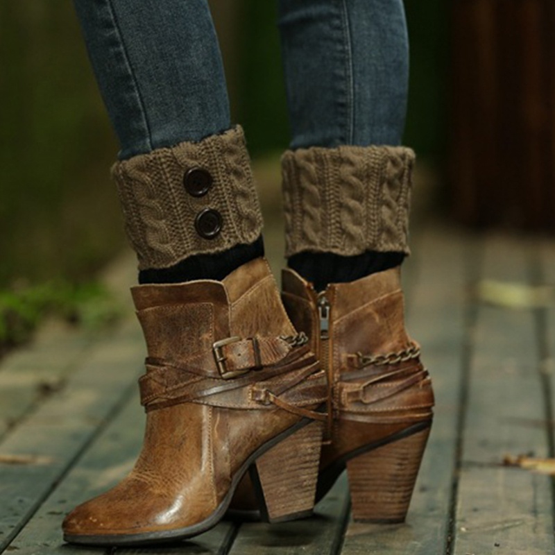 Tất Dệt Kim Giữ Ấm Chân Phối Nút Thời Trang Cho Nữ