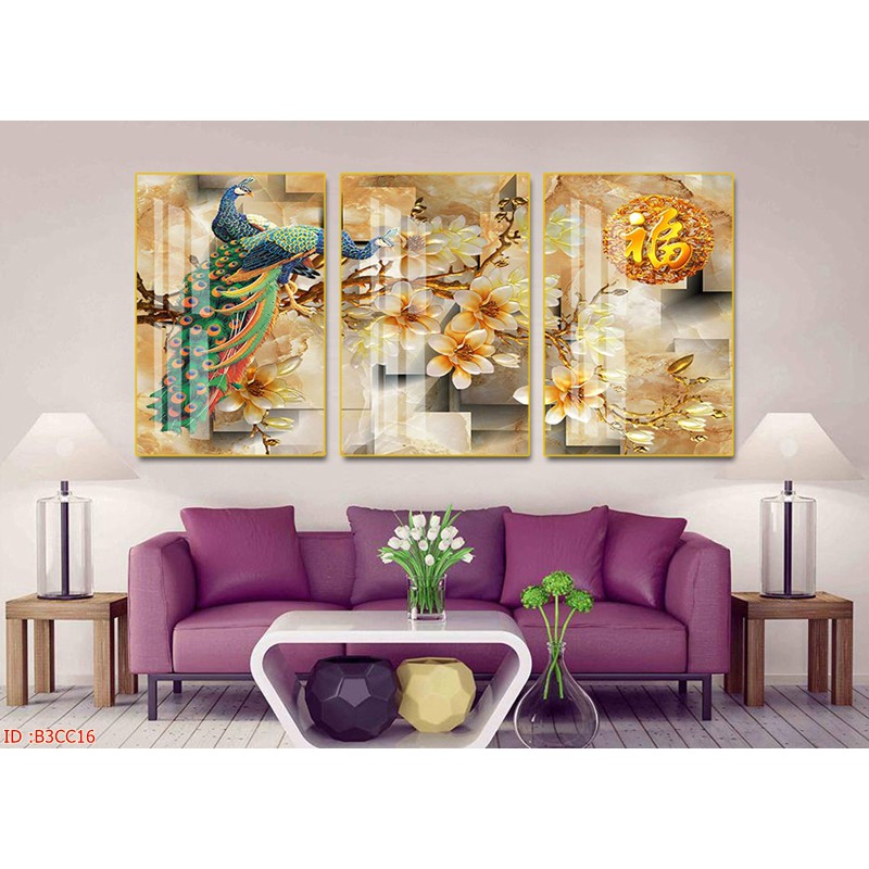 Tranh chim công - Tranh treo tường in UV - Tranh treo phòng khách (có tráng gương bóng) | BigBuy360 - bigbuy360.vn