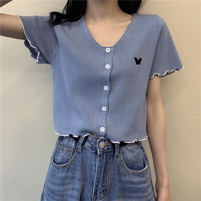 Áo Cardigan Dệt Kim Tay Ngắn Dáng Ôm In Hình Bướm Thời Trang Mùa Hè 2020 Cho Nữ | BigBuy360 - bigbuy360.vn
