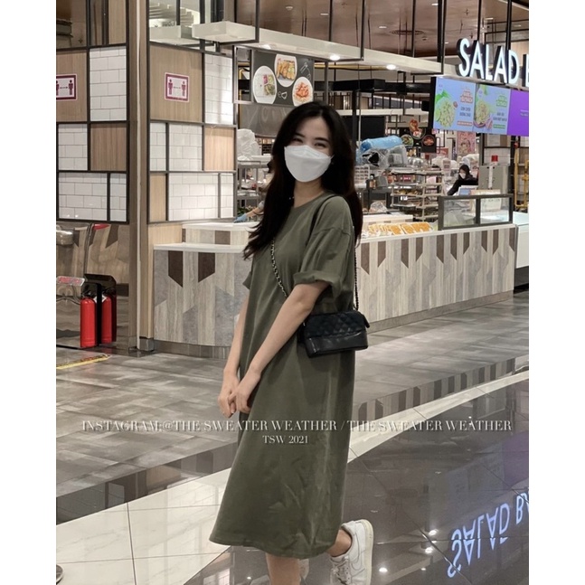Váy phông trơn dài tay lỡ oversize, đầm dáng suông nữ