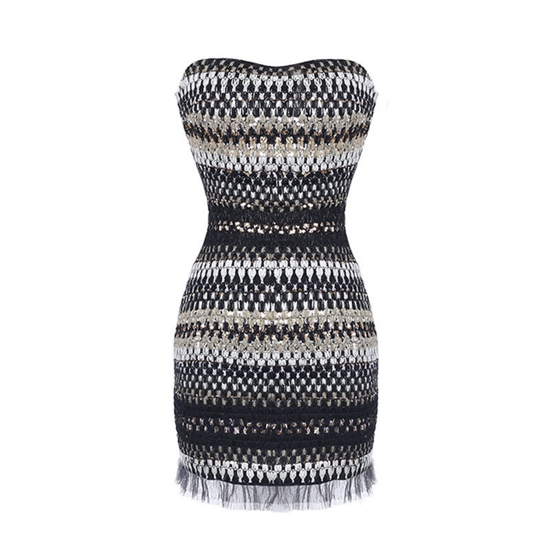 Đầm Ngắn Ôm Hông Co Giãn Đính Kim Sa Lấp Lánh Thời Trang Xuân Thu Quyến Rũ Cho Nữ