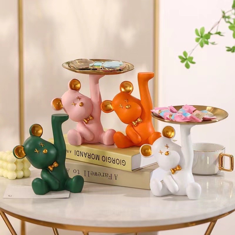 ( Loại 1) Tượng Gấu bê khay đựng mỹ phẩm trái cây trang trí nhà làm-quà tặng sinh nhật- khai trương nhiều màu đáng yêu.