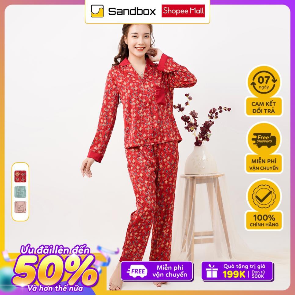 Bộ Pijama Nữ SANDBOX Dài Tay, Quần Dài Chất Lụa Nhật Cao Cấp Mềm Mịn, Họa Tiết Thiết Kế Phối Màu TK002 Đẹp