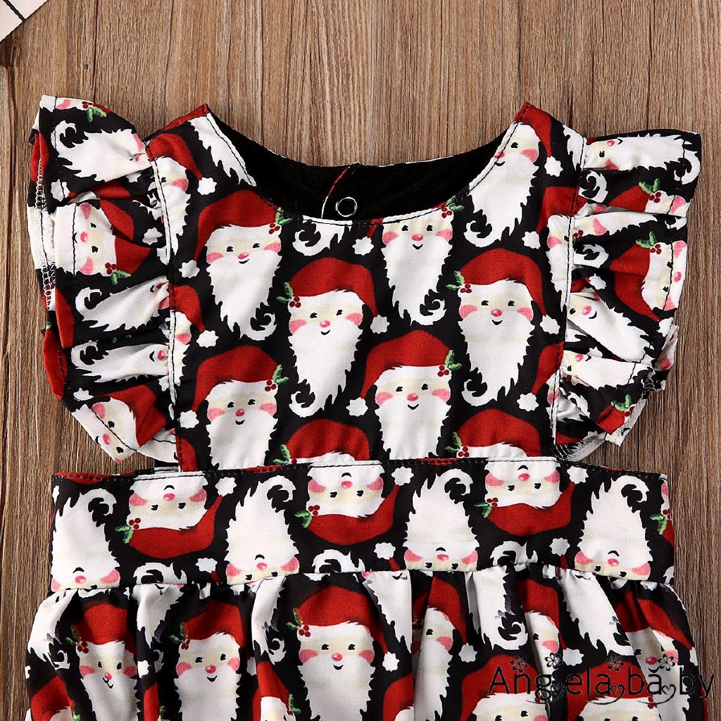 ⓗღ✯Christmas Infant Baby Girl Ruffle Santa Print Romper Bodysuit Overall Clothes