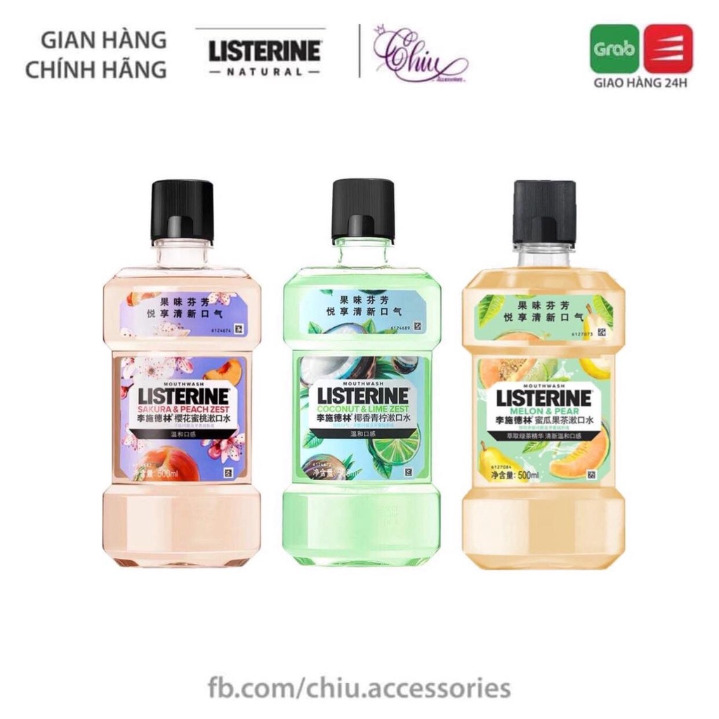 Nước súc miệng LISTERINE sạch mảng bám, giúp hơi thở thơm mát 500ml ( chanh dừa/ hoa đào/ dưa gang)