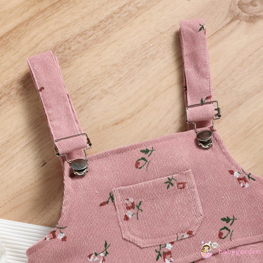 Set Đồ 2 Món Gồm Áo Tay Dài Cổ Tròn Màu Trơn In Họa Tiết Hoa + Quần Dài Có Dây Đeo Cho Bé Gái 6 Tháng-4 Tuổi