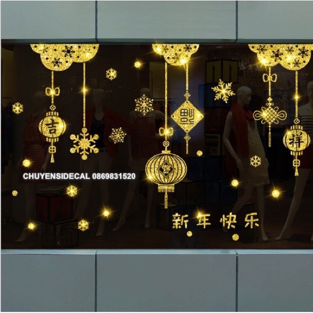 Decal dán tường Tết - Rèm dây Nhũ Kim Tuyến