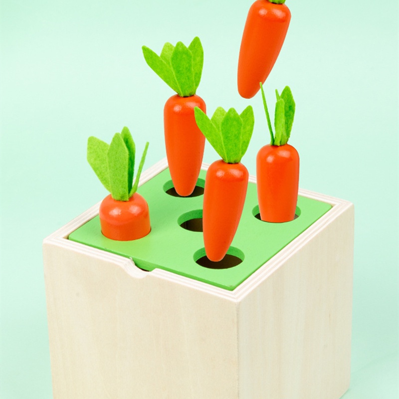 Bộ 5 món đồ chơi montessori Treeyear bằng gỗ với trò chơi câu cá nam châm hình dạng giun xếp hình sâu/ búa và cà rốt