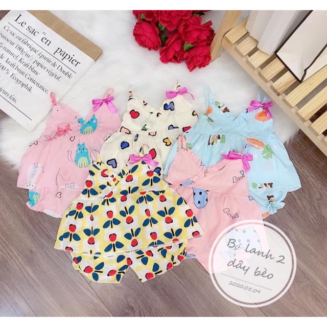 Set bộ lanh 2 dây bèo nhún kèm nơ