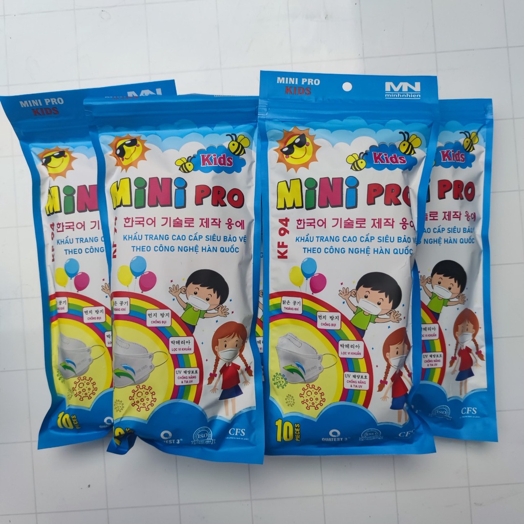khẩu trang KF94 hàn Quốc, khẩu trang cao cấp MINIPRO gói 10 chiếc, thiết kế 4D ôm sát,chống bụi mịn PM2.5